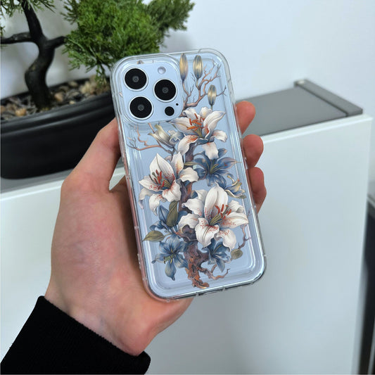 Botanical Flower Print Clear Phone Case for iPhone 15 14 13 12 11 11 Pro Max Mini 7 8 XR XS Shockproof Silicone Phone Cover with Custom Name