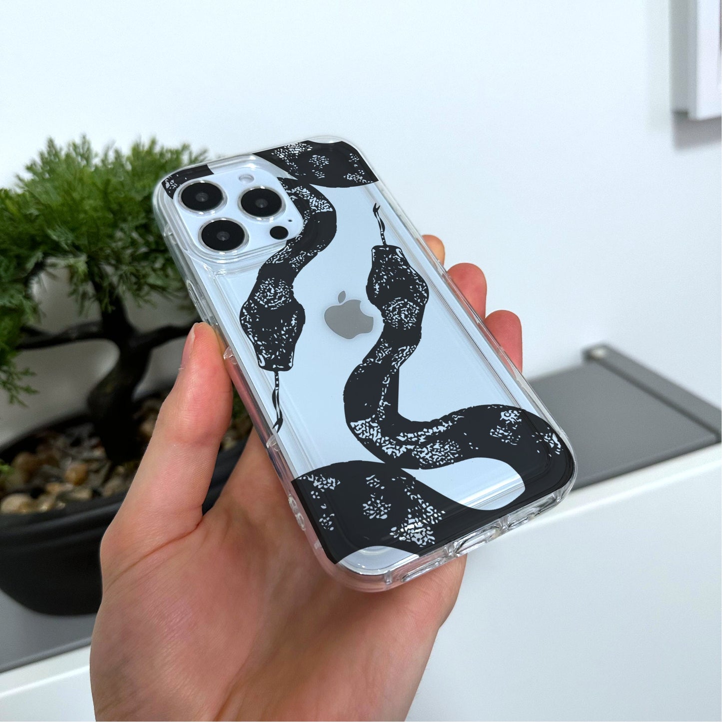 Snake Print Clear Phone Case for iPhone 15 14 13 12 11 11 Pro Max Mini 7 8 XR XS X Shockproof Silicone Phone Cover with Custom Name