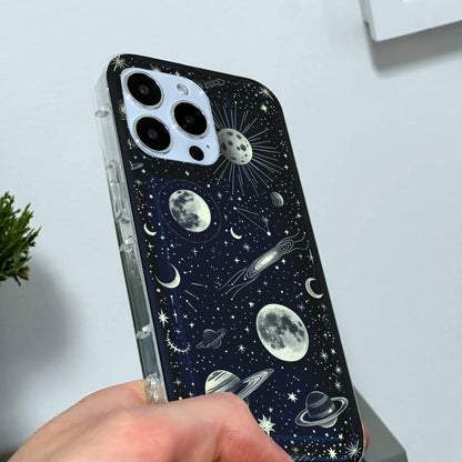 Celestial Moon Star Planet Phone Case for iPhone 15 14 13 12 11 11 Pro Max Mini 7 8 XR XS X Shockproof Silicone Phone Cover with Custom Name
