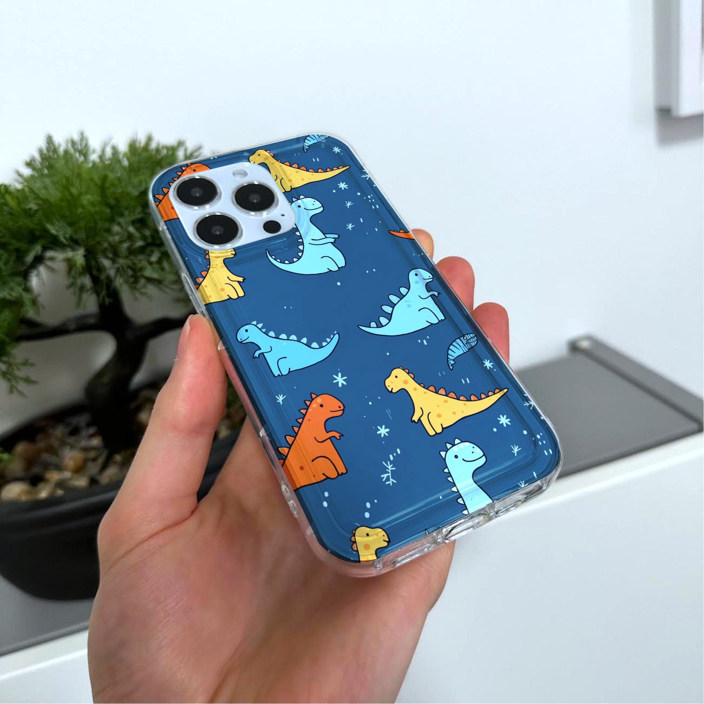 Cute Dinosaur Blue Phone Case for iPhone 15 14 13 12 11 11 Pro Max Mini 7 8 XR XS X Shockproof Silicone Phone Cover with Custom Name