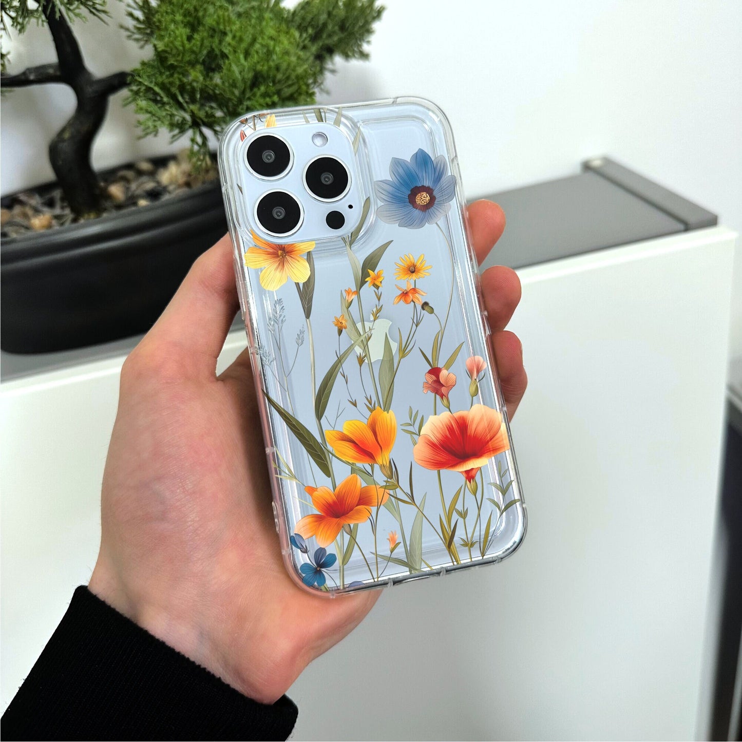 Pressed Flower Print Clear Phone Case for iPhone 15 14 13 12 11 11 Pro Max Mini 7 8 XR XS X Shockproof Silicone Phone Cover with Custom Name