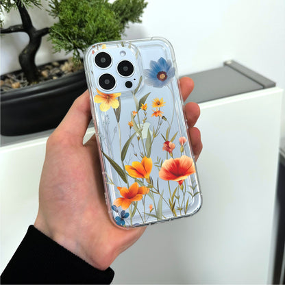 Pressed Flower Print Clear Phone Case for iPhone 15 14 13 12 11 11 Pro Max Mini 7 8 XR XS X Shockproof Silicone Phone Cover with Custom Name
