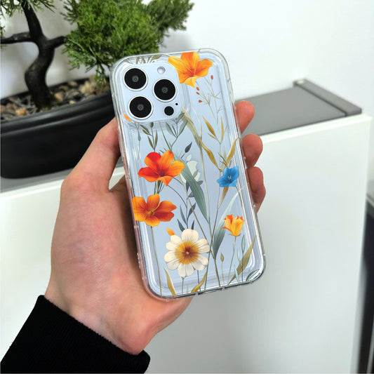 Pressed Flower Print Clear Phone Case for iPhone 15 14 13 12 11 11 Pro Max Mini 7 8 XR XS X Shockproof Silicone Phone Cover with Custom Name