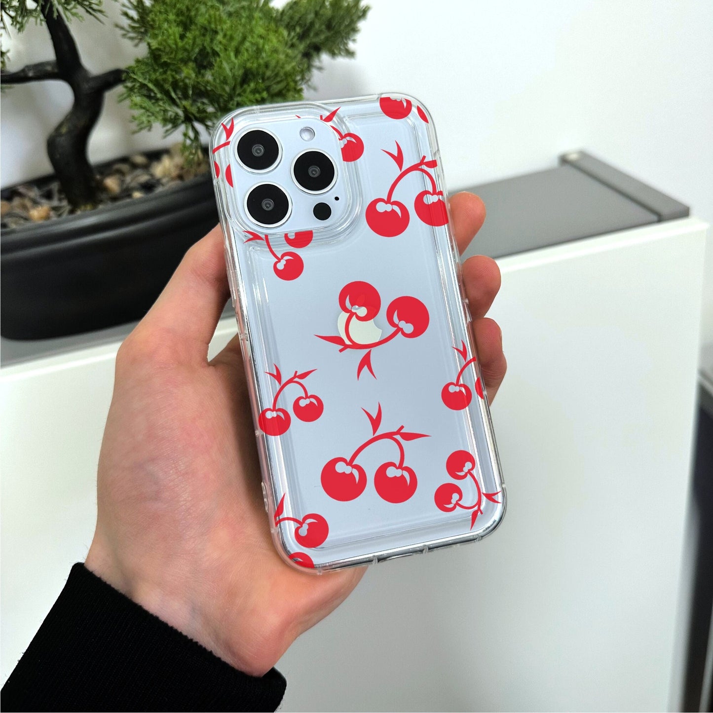 Red Cherry Clear Phone Case for iPhone 15 14 13 12 11 11 Pro Max Mini 7 8 XR XS X Shockproof Slim Phone Cover
