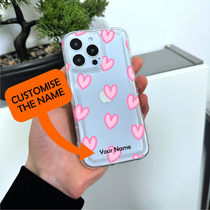 Pink Heart Clear Phone Case for iPhone 15 14 13 12 11 11 Pro Max Mini 7 8 XR XS X Shockproof Slim Phone Cover For Girls Gift Birthday