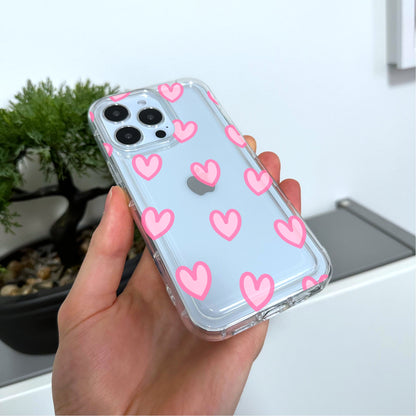Pink Heart Clear Phone Case for iPhone 15 14 13 12 11 11 Pro Max Mini 7 8 XR XS X Shockproof Slim Phone Cover For Girls Gift Birthday