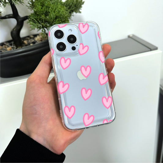 Pink Heart Clear Phone Case for iPhone 15 14 13 12 11 11 Pro Max Mini 7 8 XR XS X Shockproof Slim Phone Cover For Girls Gift Birthday