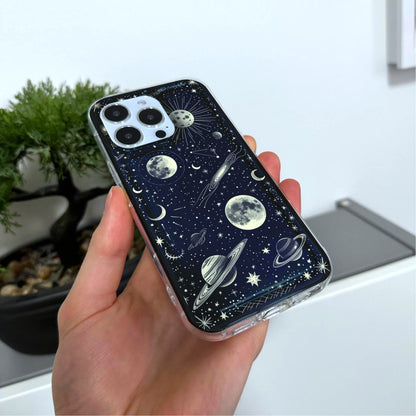 Celestial Moon Star Planet Phone Case for iPhone 15 14 13 12 11 11 Pro Max Mini 7 8 XR XS X Shockproof Silicone Phone Cover with Custom Name
