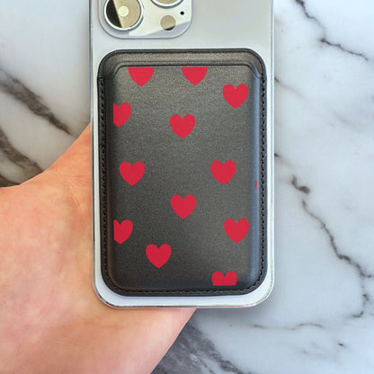 Red Heart Print MagSafe Wallet Vegan Leather MagSafe Wallet for iPhone 15 14 13 12 Magnetic iPhone Card Holder with Personalised Name