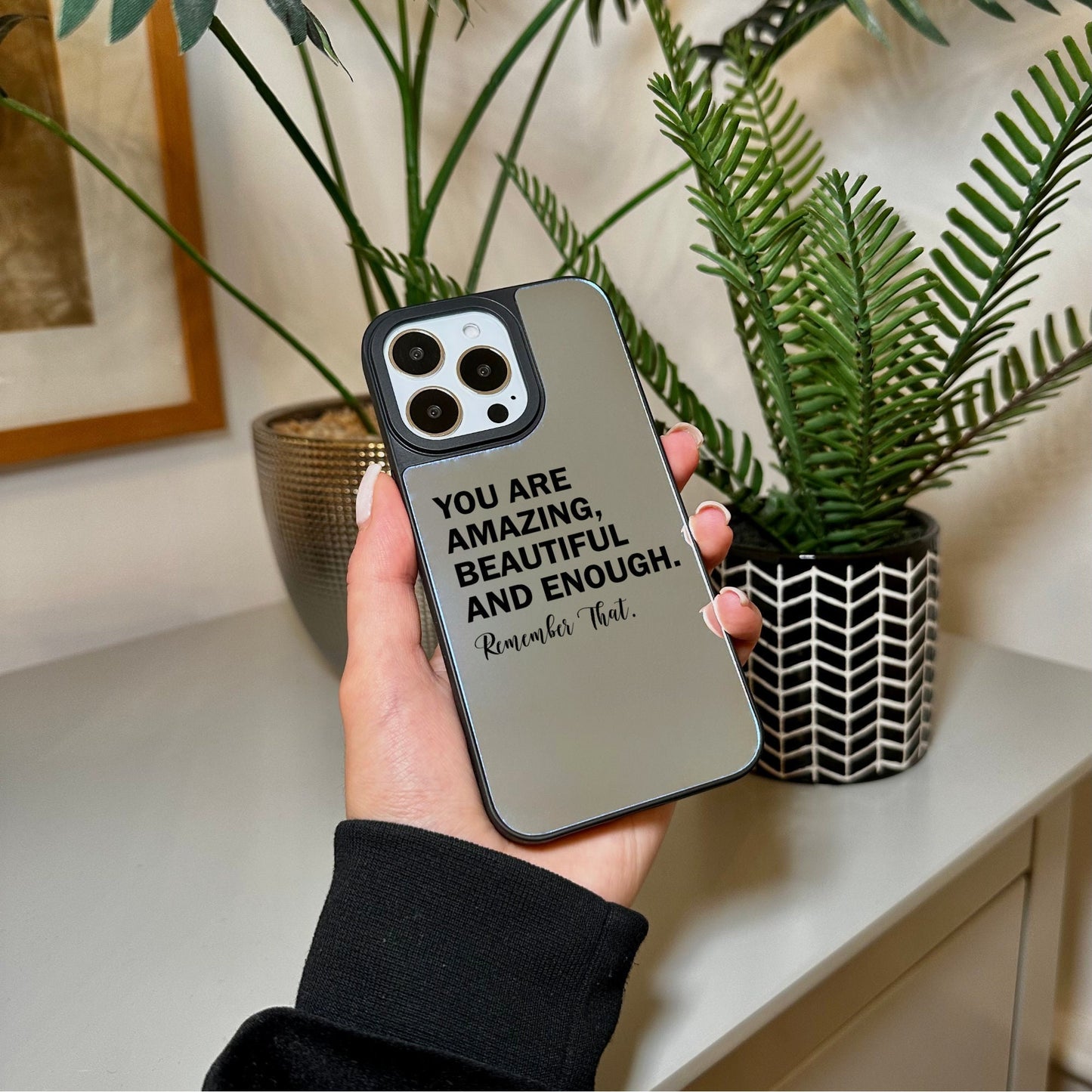 Slogan Girls Mirror Phone Case for iPhone 15 14 13 12 11 11 Pro Max Mini 7 8 XR XS X Shockproof Phone Cover for Make Up with Customised Name