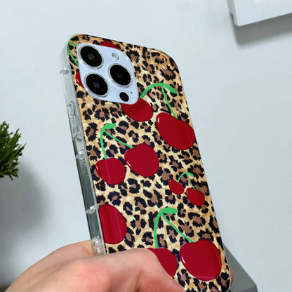 Leopard Cheetah Cherry Pattern Phone Case for iPhone 15 14 13 12 11 11 Pro Max Mini 7 8 XR XS X Shockproof Silicone Phone Cover Custom Name