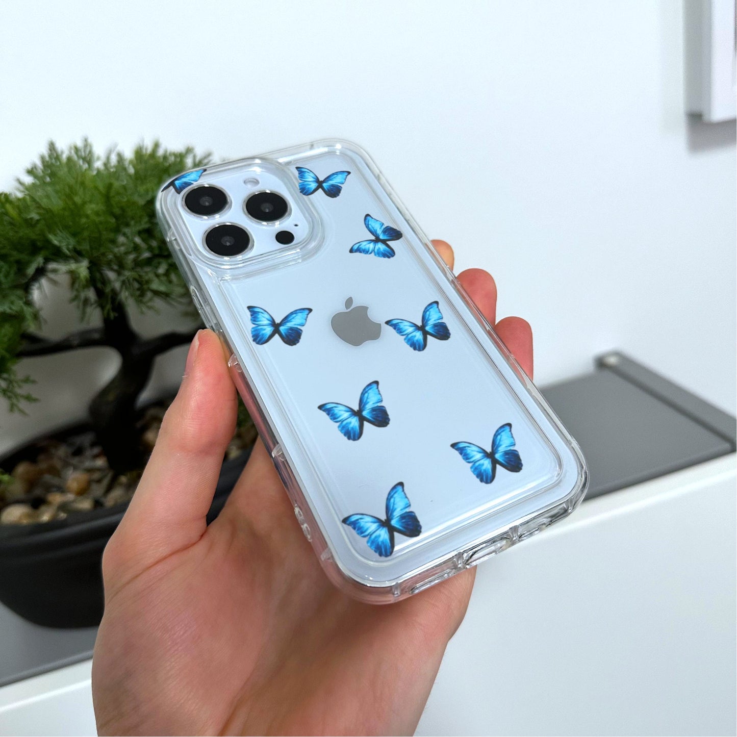 Butterfly Pattern Clear Phone Case for iPhone 15 14 13 12 11 11 Pro Max Mini 7 8 XR XS X Shockproof Silicone Phone Cover With Custom Name