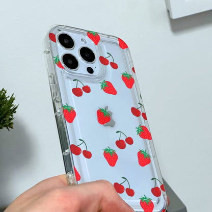 Strawberry Cherry Pattern Clear Phone Case for iPhone 15 14 13 12 11 11 Pro Max Mini 7 8 XR XS X Shockproof Silicone Phone Cover Custom Name