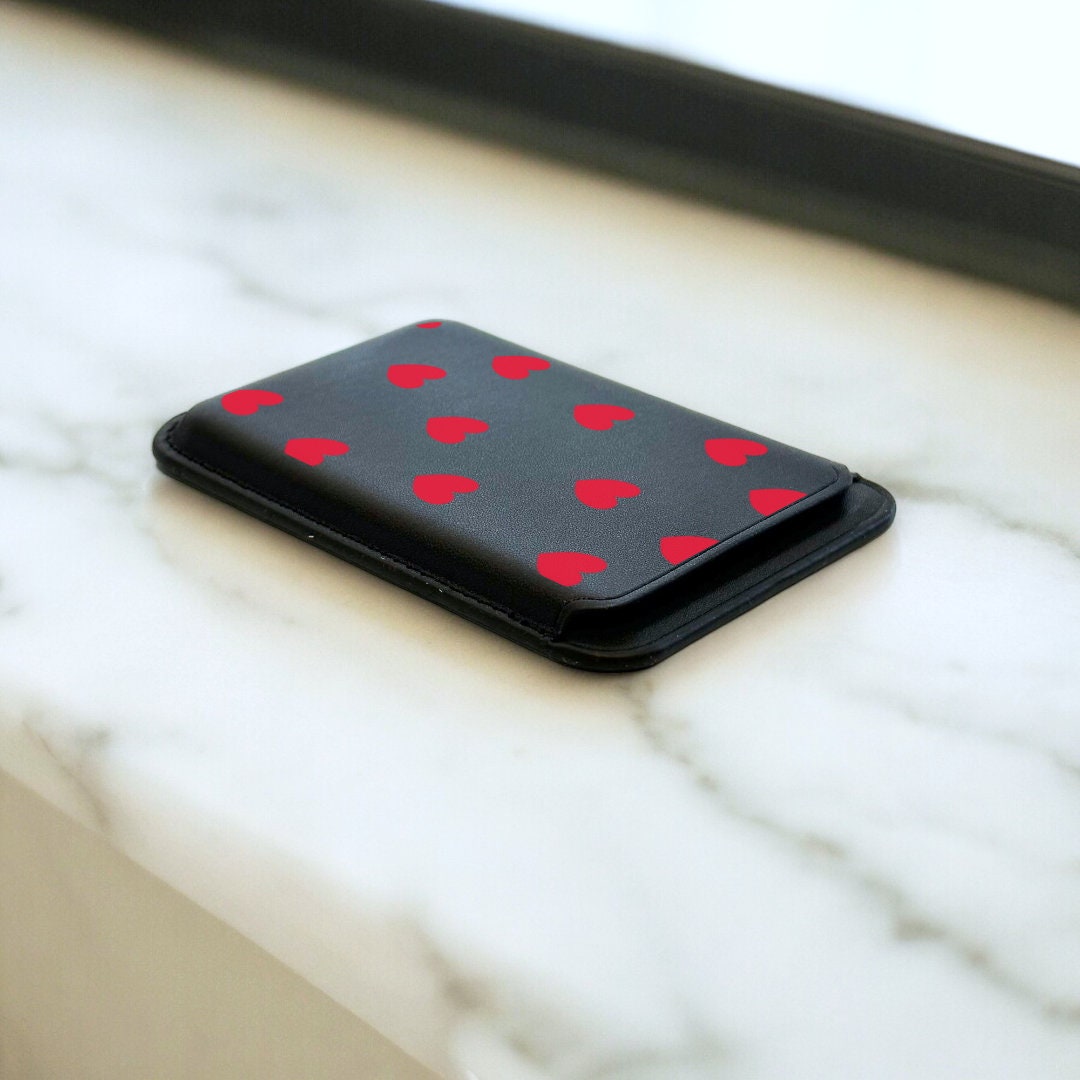 Red Heart Print MagSafe Wallet Vegan Leather MagSafe Wallet for iPhone 15 14 13 12 Magnetic iPhone Card Holder with Personalised Name