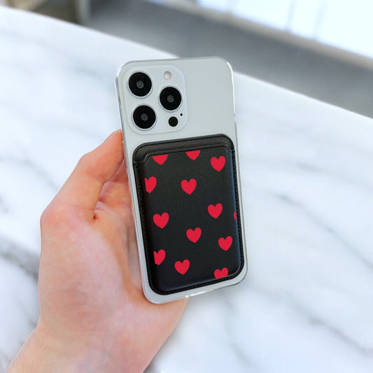 Red Heart Print MagSafe Wallet Vegan Leather MagSafe Wallet for iPhone 15 14 13 12 Magnetic iPhone Card Holder with Personalised Name