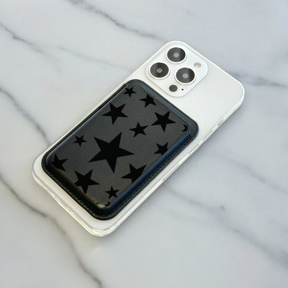 Black Star Print MagSafe Wallet Vegan Leather MagSafe Wallet for iPhone 15 14 13 12 Magnetic iPhone Card Holder with Personalised Name