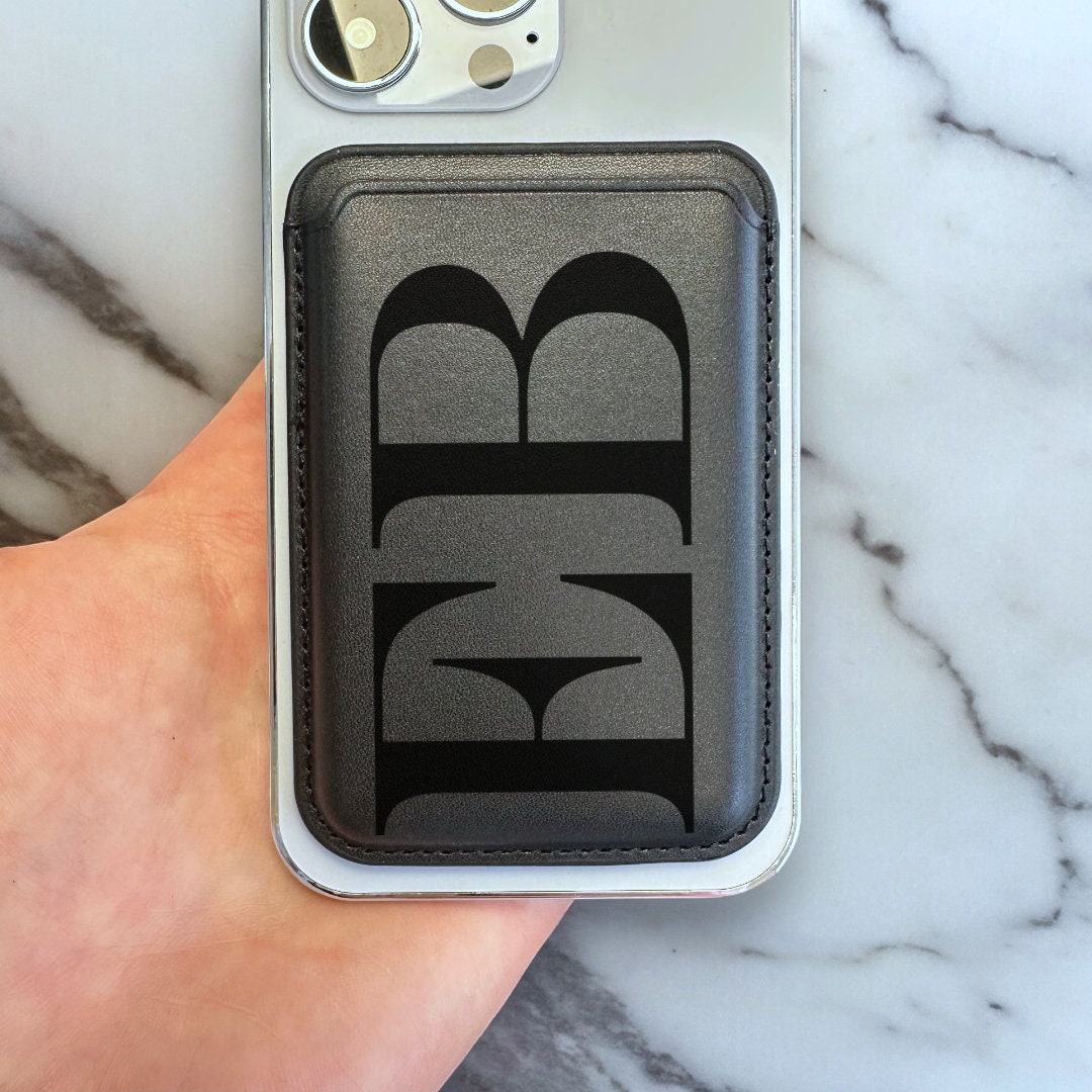 Personalised Large Initial MagSafe Wallet Vegan Leather MagSafe Wallet for iPhone 15 14 13 12 Magnetic iPhone Card Holder Custom Initials