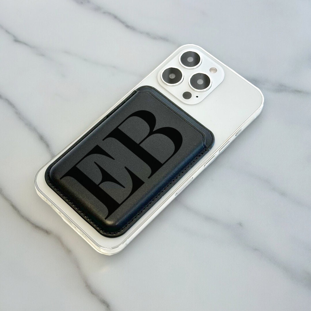 Personalised Large Initial MagSafe Wallet Vegan Leather MagSafe Wallet for iPhone 15 14 13 12 Magnetic iPhone Card Holder Custom Initials