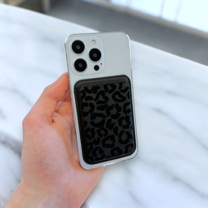 Black Leopard Print MagSafe Wallet Vegan Leather MagSafe Wallet for iPhone 15 14 13 12 Magnetic iPhone Card Holder with Personalised Name