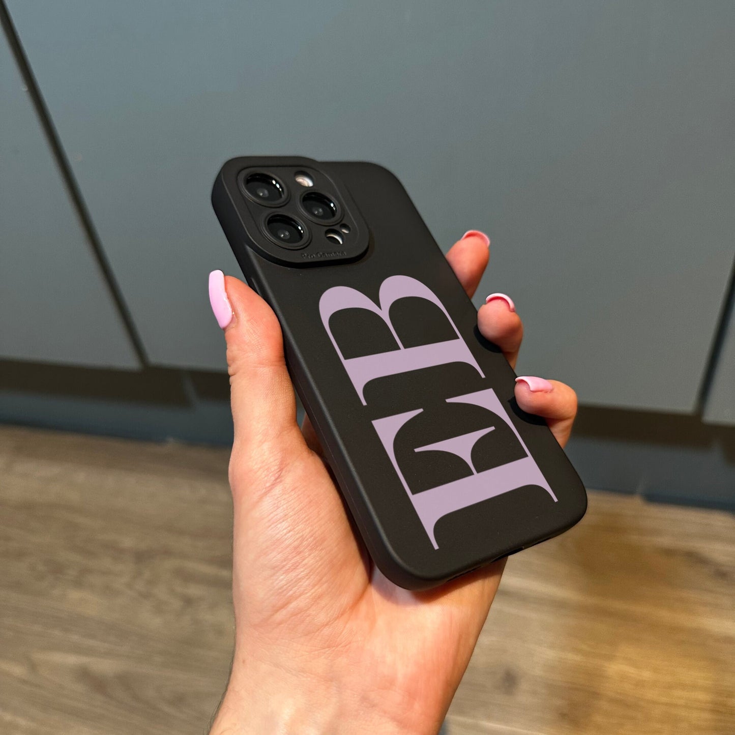 Personalised Large Pink Initial Black Phone Case for iPhone 17 16 15 14 13 12 11 11 Pro Max XR X Shockproof Phone Cover Monogram Phone Case