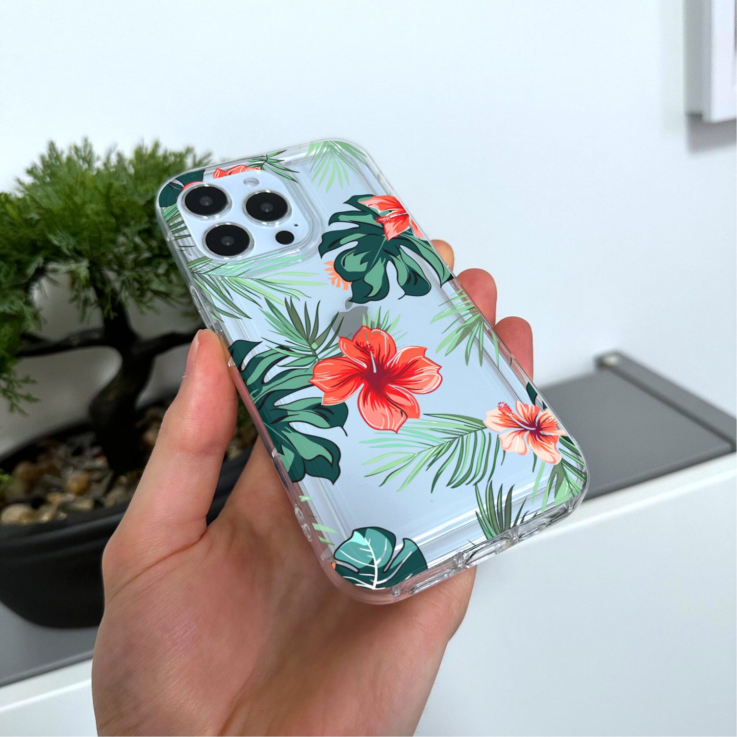Hawaiian Aloha Flowers Summer Clear Phone Case for iPhone 15 14 13 12 11 11 Pro Max Mini 7 8 XR Shockproof Silicone Phone Cover Custom Name