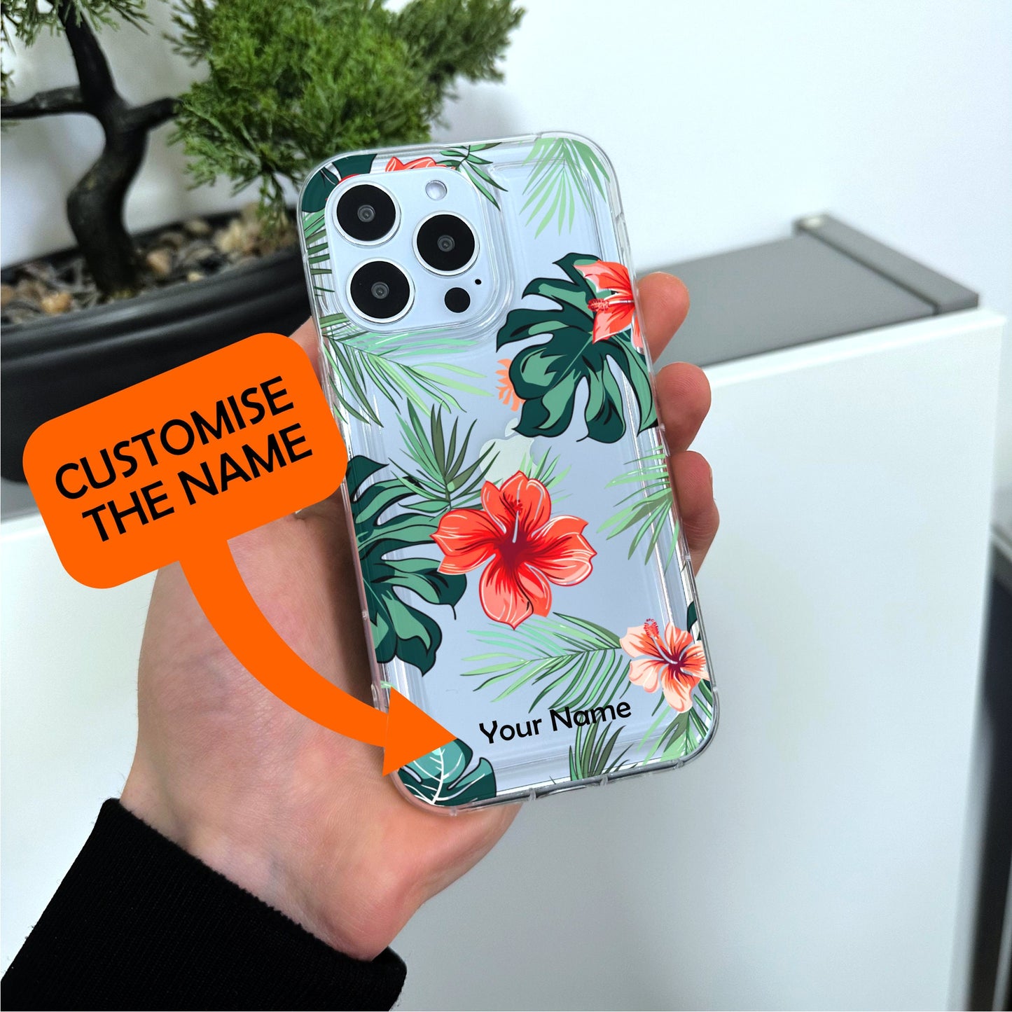Hawaiian Aloha Flowers Summer Clear Phone Case for iPhone 15 14 13 12 11 11 Pro Max Mini 7 8 XR Shockproof Silicone Phone Cover Custom Name