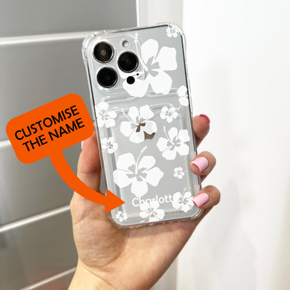 Hawaiian Aloha Flowers Card Holder Phone Case for iPhone 17 16 15 14 13 12 11 11 Pro Max Mini 7 8 Wallet Shockproof Phone Cover Custom Name