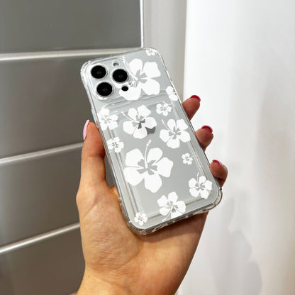 Hawaiian Aloha Flowers Card Holder Phone Case for iPhone 17 16 15 14 13 12 11 11 Pro Max Mini 7 8 Wallet Shockproof Phone Cover Custom Name