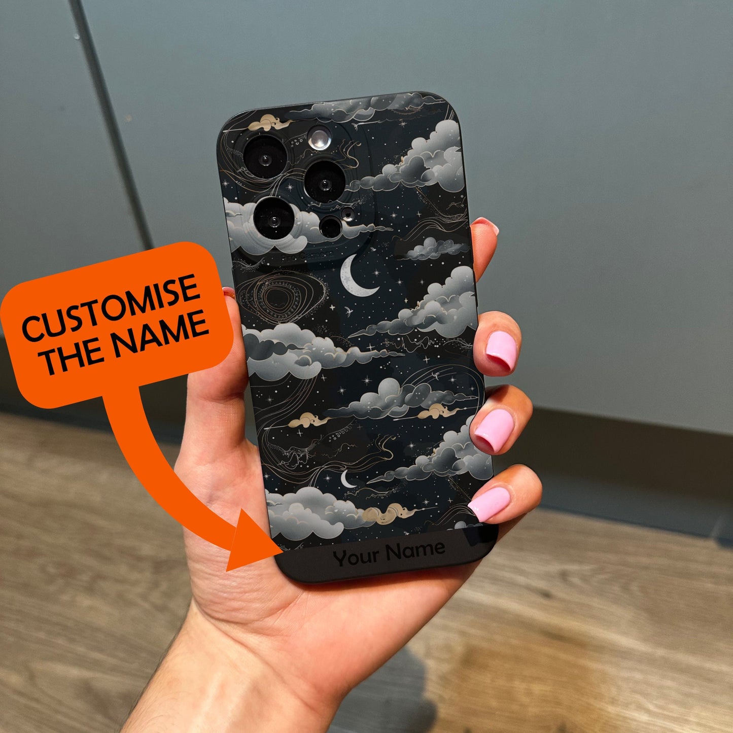 Black Night Cloud Phone Case for iPhone 17 16 15 14 13 12 11 11 Pro Max Mini 7 8 XR XS X Shockproof Phone Cover with Customised Name