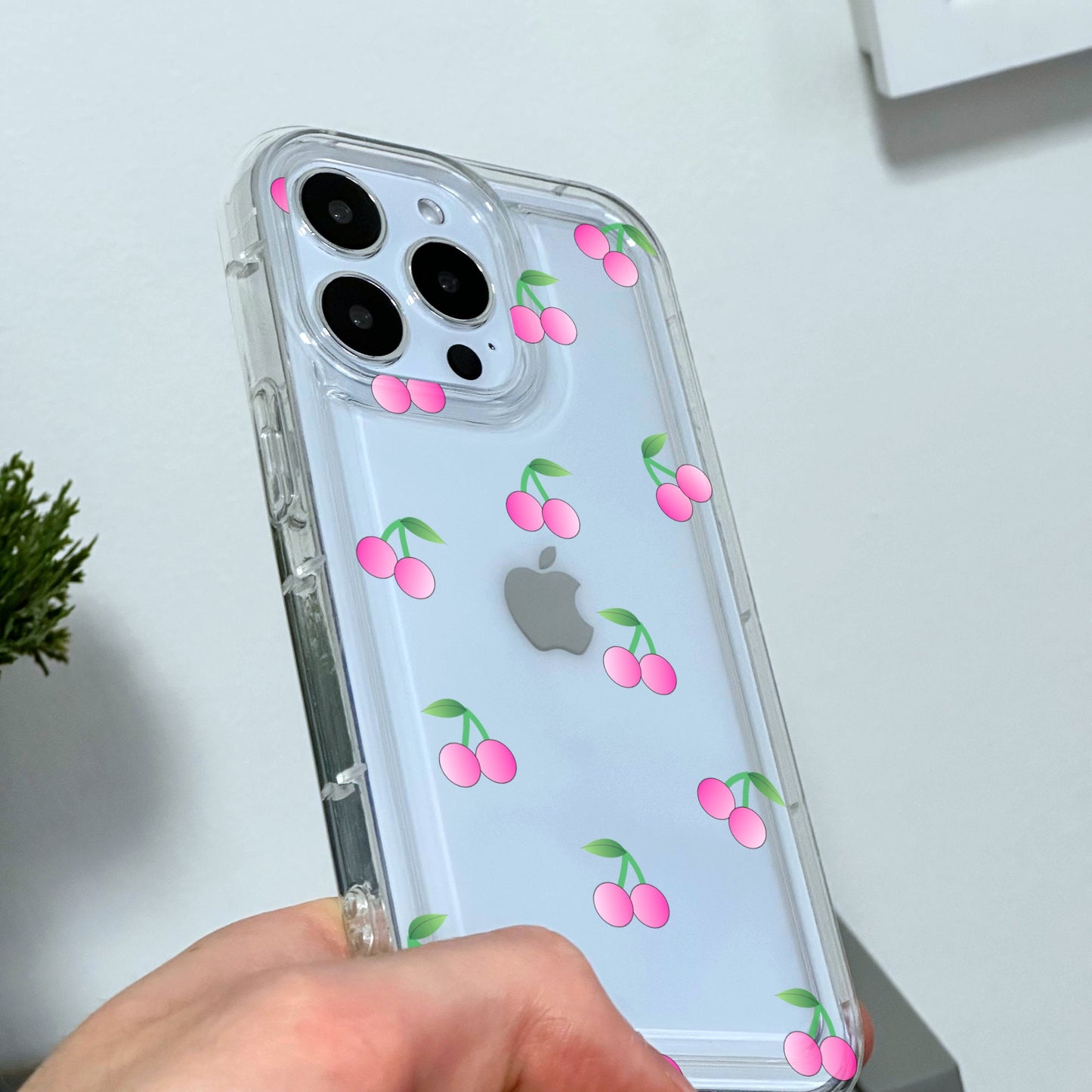 Cherry Pattern Clear Phone Case for iPhone 15 14 13 12 11 11 Pro Max Mini 7 8 XR XS X Shockproof Silicone Phone Cover with Custom Name