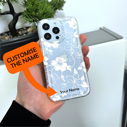 Floral Pattern Clear Phone Case for iPhone 17 16 15 14 13 12 11 11 Pro Max Mini 7 8 XR XS X Shockproof Phone Cover with Custom Name