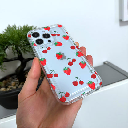 Strawberry Cherry Pattern Clear Phone Case for iPhone 15 14 13 12 11 11 Pro Max Mini 7 8 XR XS X Shockproof Silicone Phone Cover Custom Name