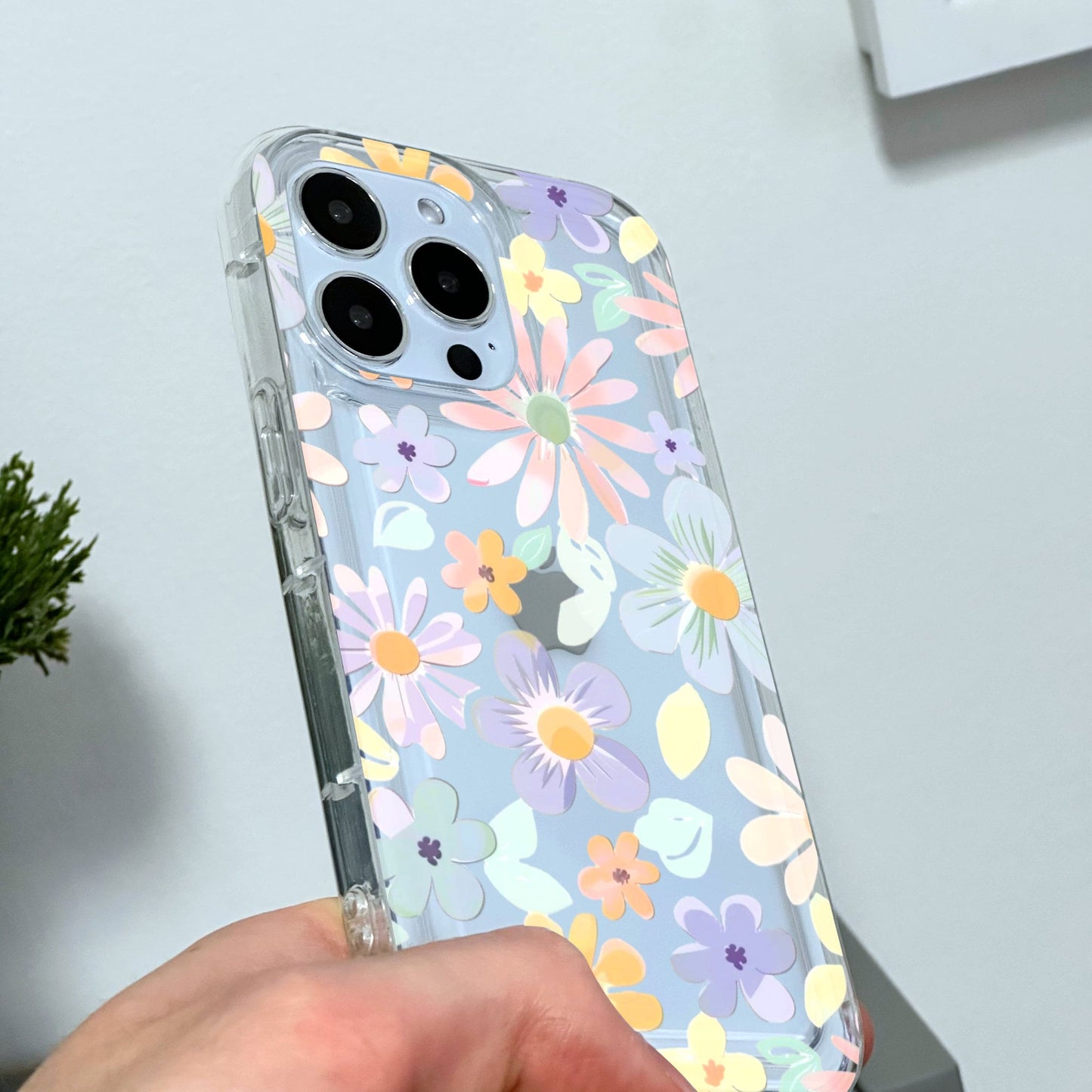 Pastel Flower Pattern Clear Phone Case for iPhone 17 16 15 14 13 12 11 11 Pro Max Mini 7 8 XR Shockproof Silicone Phone Cover Custom Name