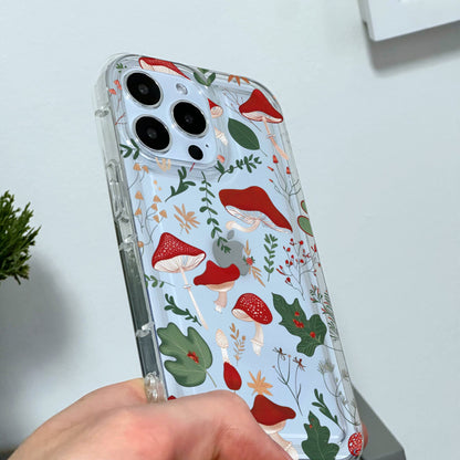 Red Mushroom Leaf Clear Phone Case for iPhone 15 14 13 12 11 11 Pro Max Mini 7 8 XR XS X Shockproof Silicone Phone Cover Custom Name
