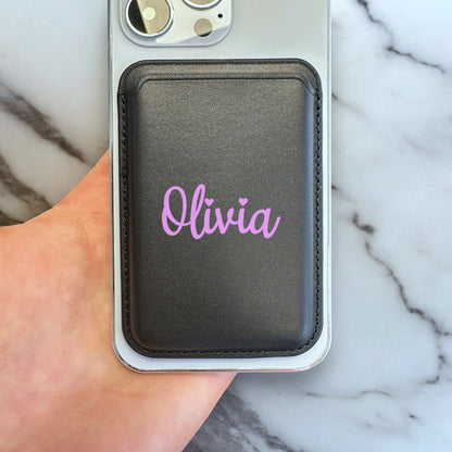 Personalised Name MagSafe Wallet Vegan Leather MagSafe Wallet for iPhone 15 14 13 12 Magnetic iPhone Card Holder Custom Pink Name