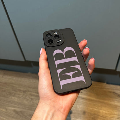 Personalised Large Pink Initial Black Phone Case for iPhone 17 16 15 14 13 12 11 11 Pro Max XR X Shockproof Phone Cover Monogram Phone Case