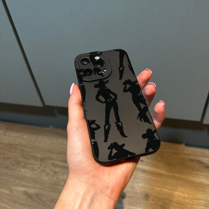 Cowgirl Western Black Phone Case for iPhone 15 14 13 12 11 11 Pro Max Mini 7 8 XR XS X Shockproof Cover With Personalised Name