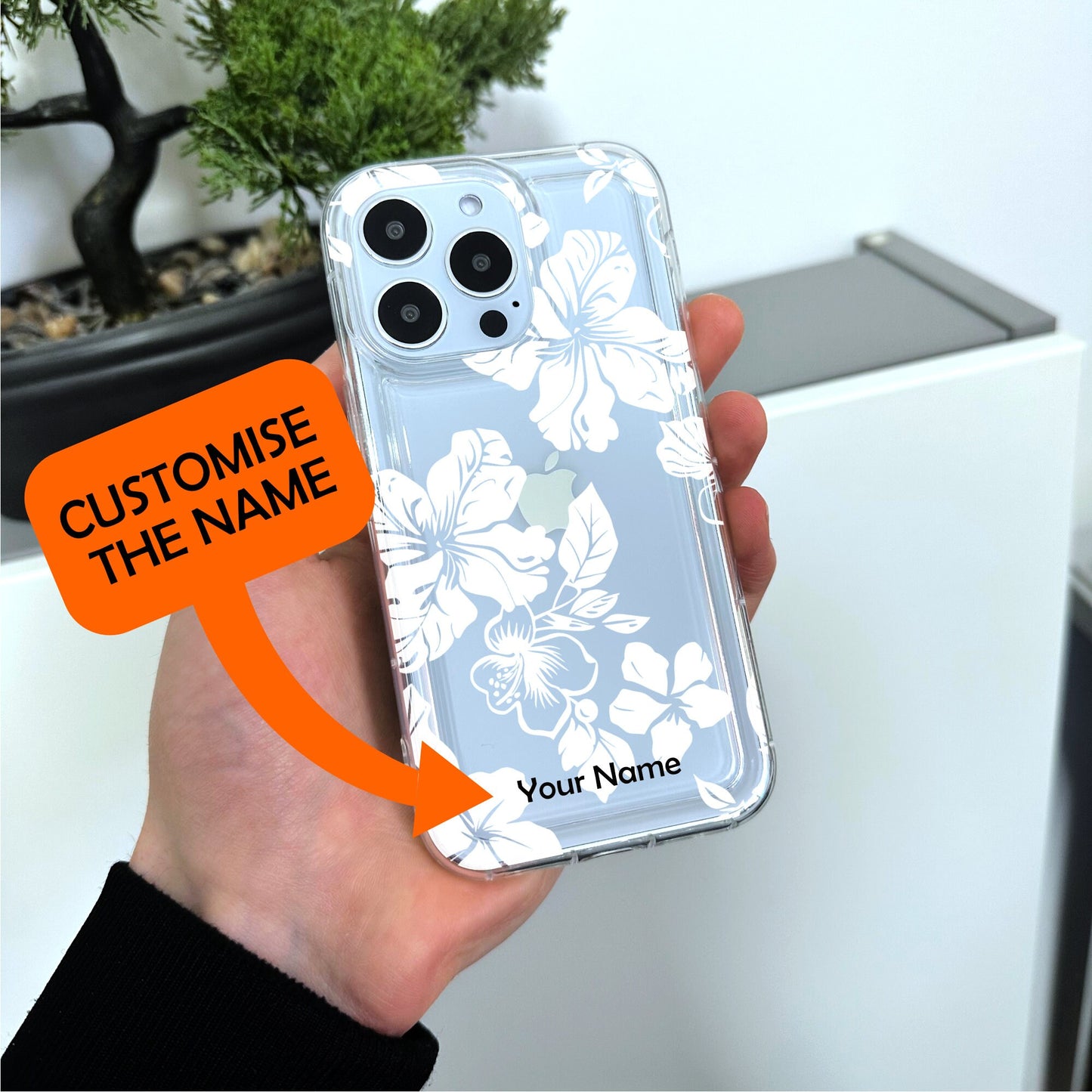 Hawaiian Aloha Flowers Summer Clear Phone Case for iPhone 17 16 15 14 13 12 11 11 Pro Max Mini 7 8 XR X Shockproof Phone Cover Custom Name