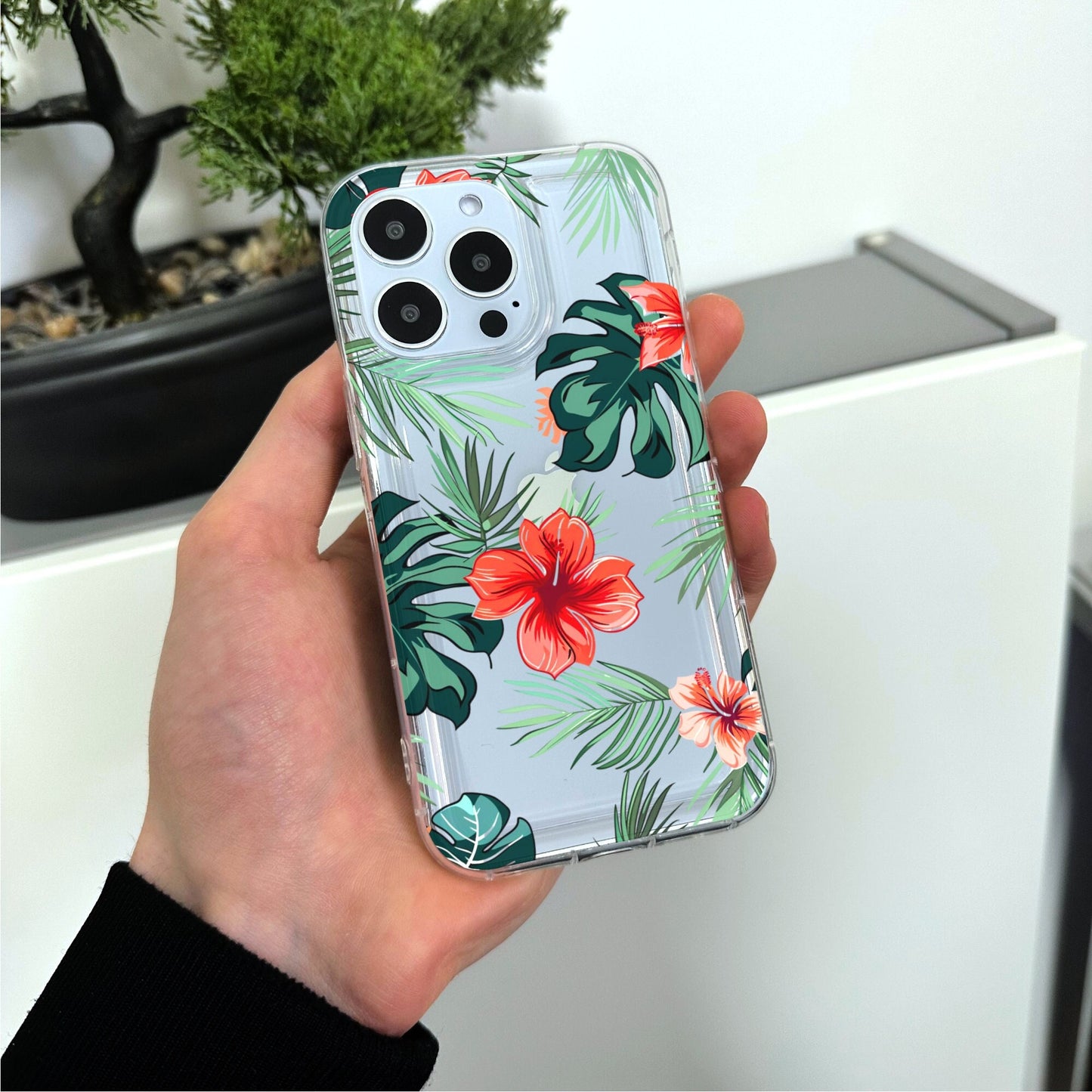 Hawaiian Aloha Flowers Summer Clear Phone Case for iPhone 15 14 13 12 11 11 Pro Max Mini 7 8 XR Shockproof Silicone Phone Cover Custom Name