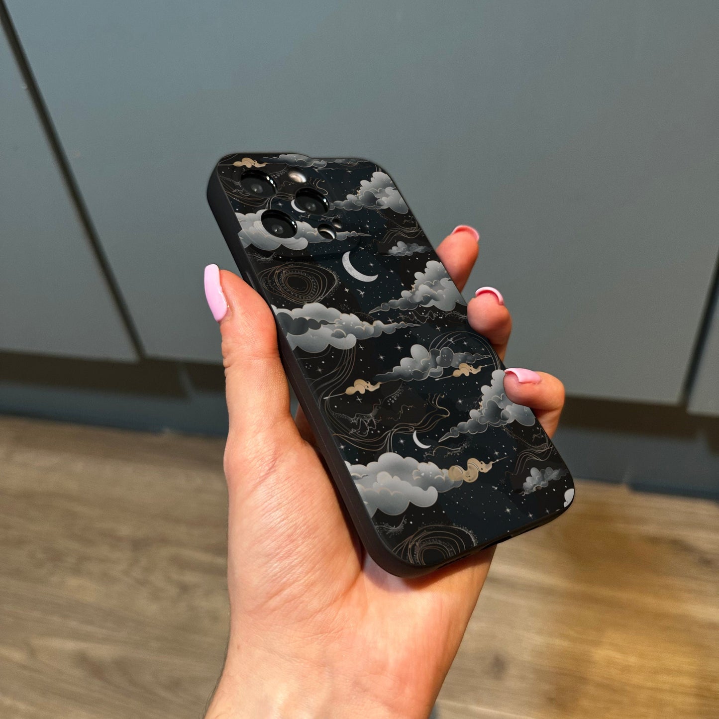 Black Night Cloud Phone Case for iPhone 17 16 15 14 13 12 11 11 Pro Max Mini 7 8 XR XS X Shockproof Phone Cover with Customised Name