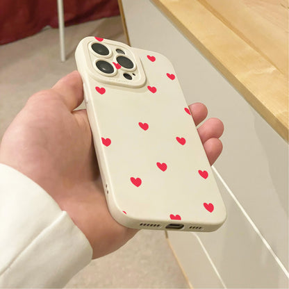 Red Heart  Print Beige Phone Case for iPhone 17 16 15 14 13 12 11 11 Pro Max Mini 7 8 XR XS X Shockproof Phone Cover with Customised Name
