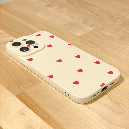 Red Heart  Print Beige Phone Case for iPhone 17 16 15 14 13 12 11 11 Pro Max Mini 7 8 XR XS X Shockproof Phone Cover with Customised Name