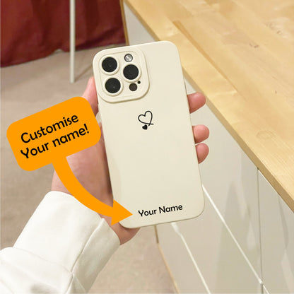 Small Heart Beige Phone Case for iPhone 17 16 15 14 13 12 11 11 Pro Max Mini 7 8 XR XS X Shockproof Phone Cover with Personalised Name