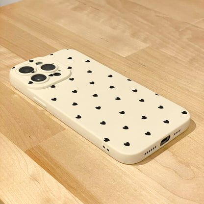 Black Heart Print Beige Phone Case for iPhone 17 16 15 14 13 12 11 11 Pro Max Mini 7 8 XR XS X Shockproof Phone Cover with Customised Name