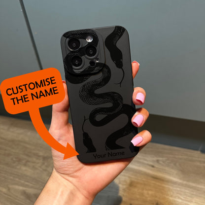 Black Snake Print Phone Case for iPhone 17 16 15 14 13 12 11 11 Pro Max Mini 7 8 XR XS X Shockproof Phone Cover with Customised Name