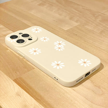 Daisy Floral Print Beige Phone Case for iPhone 16 15 14 13 12 11 11 Pro Max Mini 7 8 XR XS X Shockproof Phone Cover with Customised Name