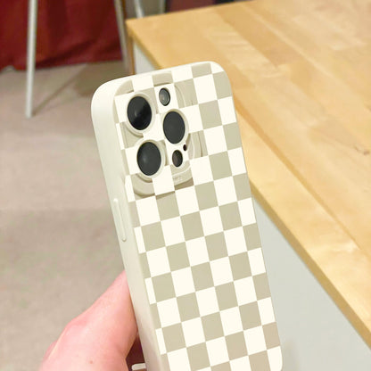 Checkered Pattern Beige Phone Case for iPhone 17 16 15 14 13 12 11 11 Pro Max Mini 7 8 SE XR X Shockproof Phone Cover with Customised Name