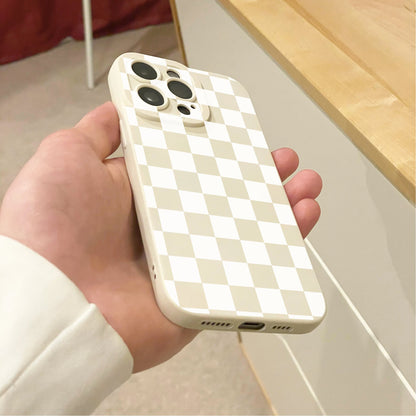 Checkered Pattern Beige Phone Case for iPhone 17 16 15 14 13 12 11 11 Pro Max Mini 7 8 SE XR X Shockproof Phone Cover with Customised Name