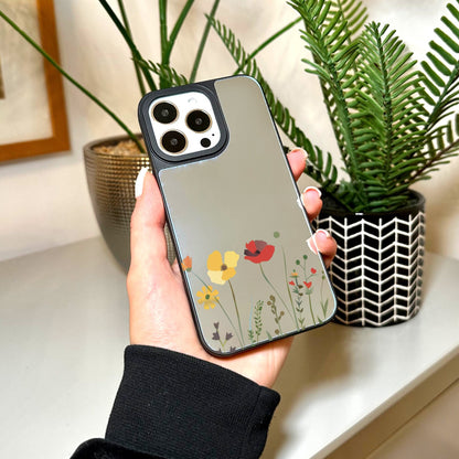Floral Flower Mirror Phone Case for iPhone 15 14 13 12 11 11 Pro Max Mini 7 8 XR XS X Shockproof Phone Cover for Make Up with Custom Name