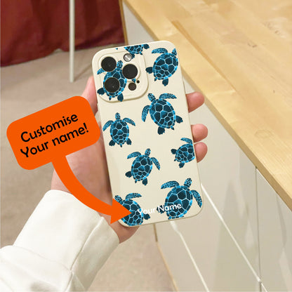 Turtle Pattern Beige Phone Case for iPhone 16 15 14 13 12 11 11 Pro Max Mini 7 8 XR XS X Shockproof Phone Cover with Customised Name